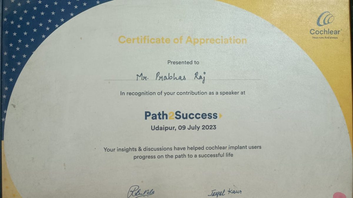 Cochlear™ Certificate of Appreciation – Path2Success Speaker 2023