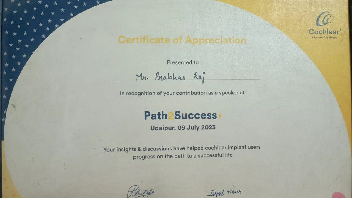 Cochlear Certificate of Appreciation – Path2Success Speaker, Udaipur 2023