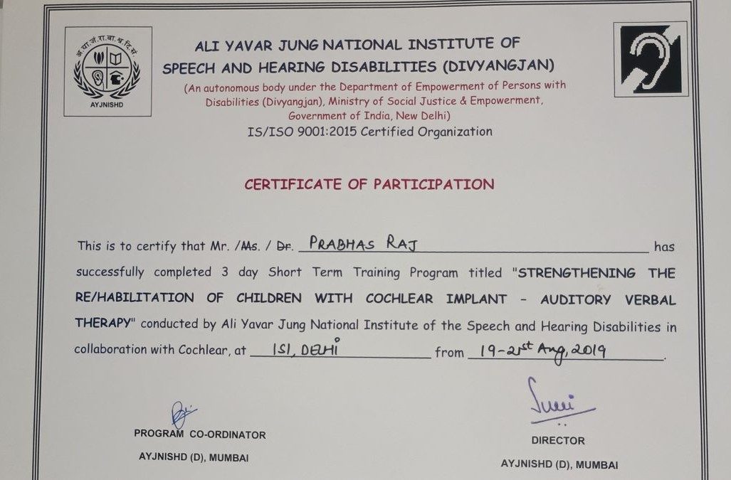 AYJNISHD – Cochlear Implant Re/Habilitation AVT Training 2019