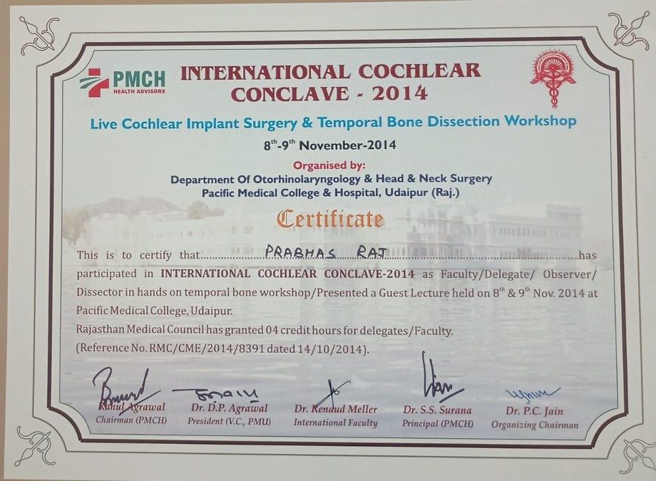 PMCH International Cochlear Conclave 2014 – Faculty Certificate