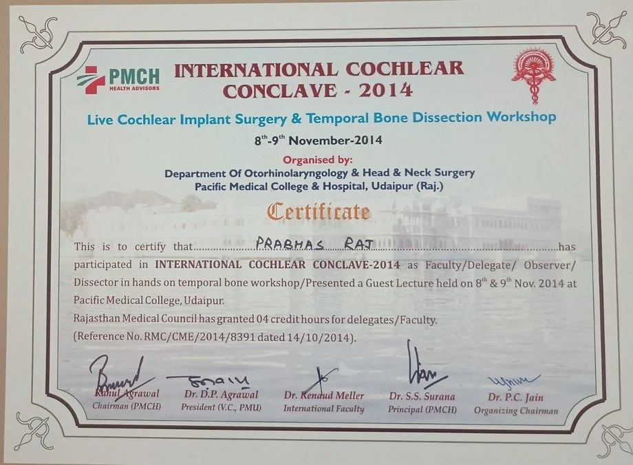 PMCH International Cochlear Conclave 2014 – Faculty Certificate