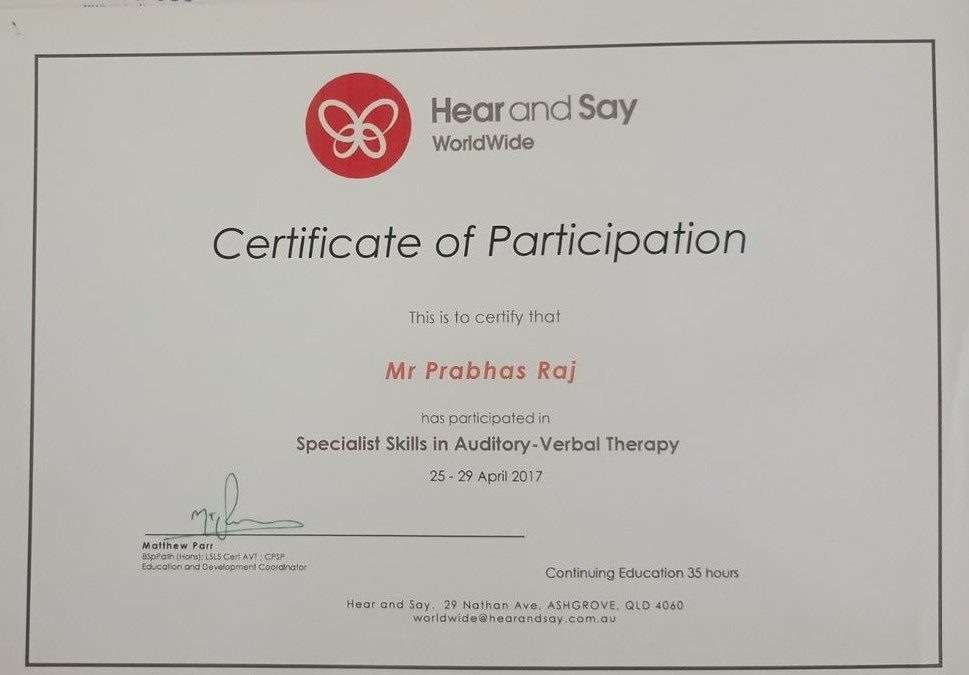 Hear and Say WorldWide – Specialist Skills in Auditory-Verbal Therapy 2017
