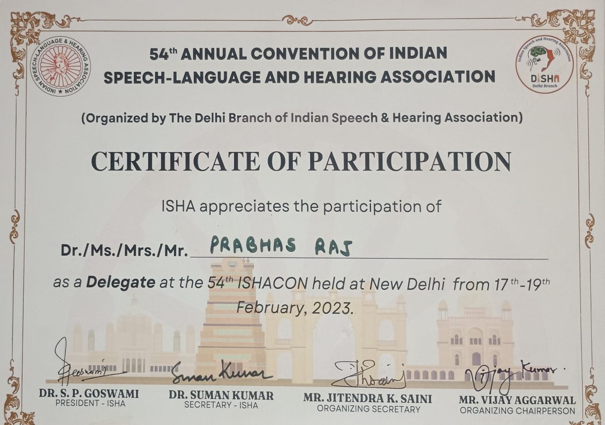 Indian Speech and Hearing Association – 54th Annual Convention ISHACON, New Delhi, February 2023