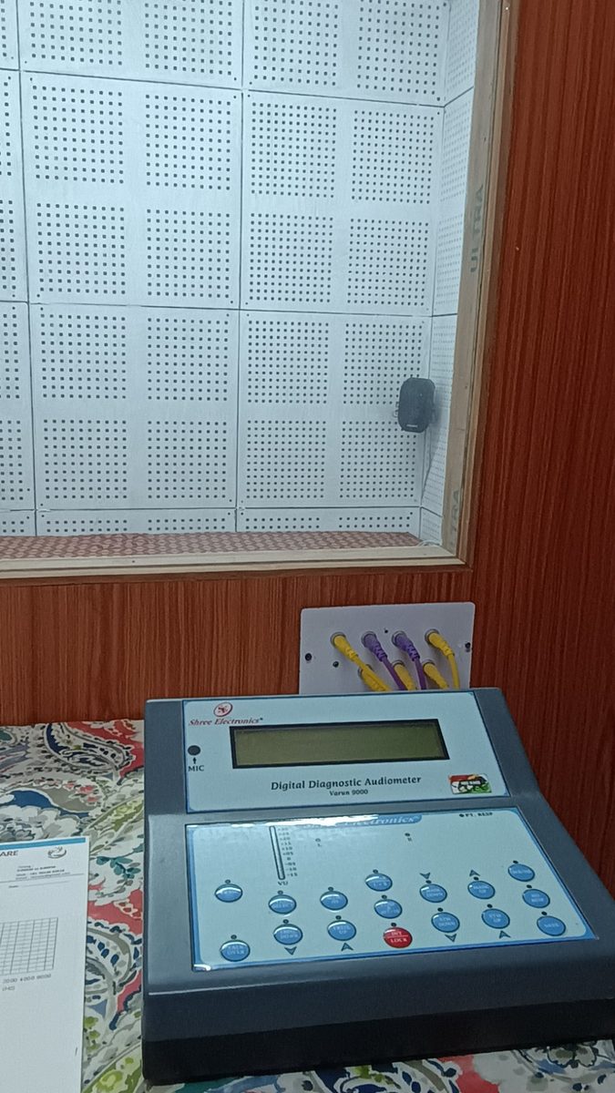Digital diagnostic audiometer with sound booth window at Raj Speech and Hearing Care Patna