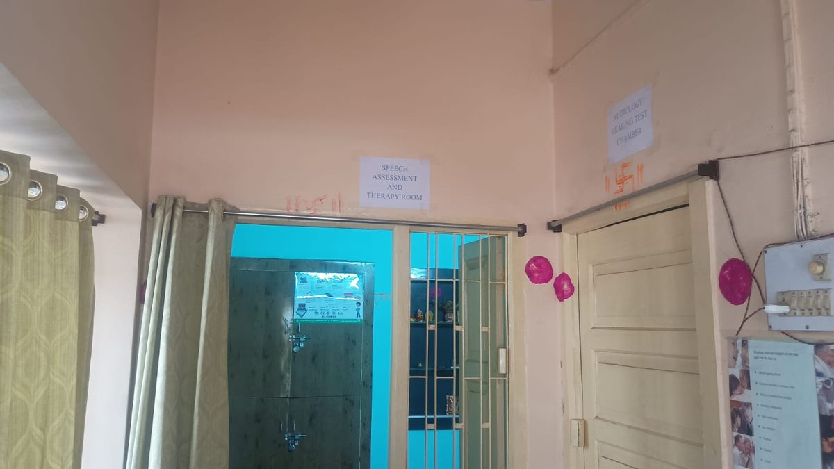 Raj Speech and Hearing Care clinic interior showing Speech Assessment and Therapy Room and Audiology Hearing Test Chamber