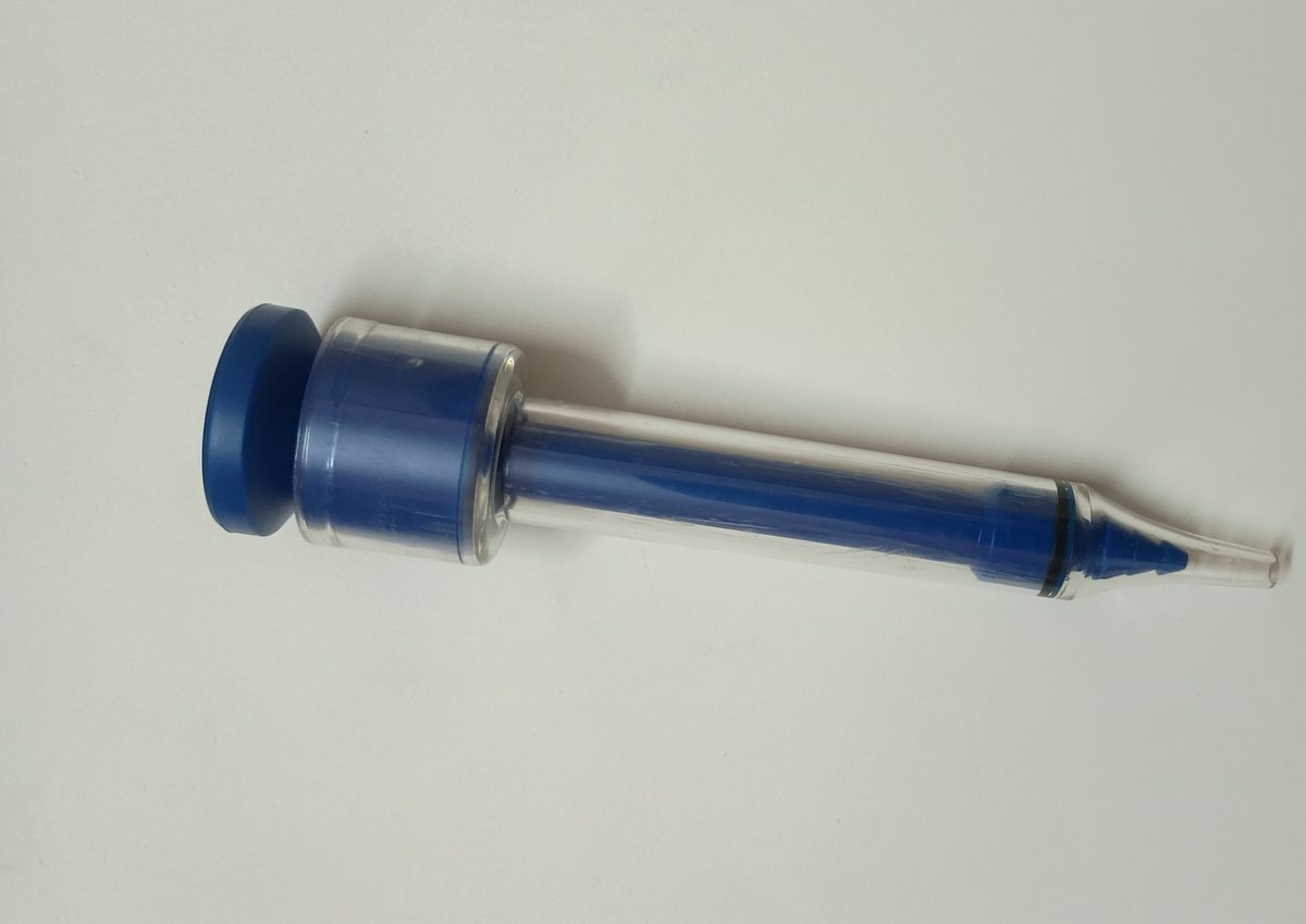 Ear impression syringe assembled – used for custom ear mould fabrication at Raj Speech and Hearing Care